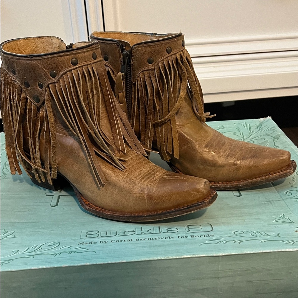 Corral Women's Fringe Ankle Booties - Taupe AB103 exclusive for Buckle